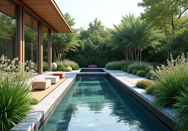 Jardin aquatique moderne conçu par ÉclatCascade Designs